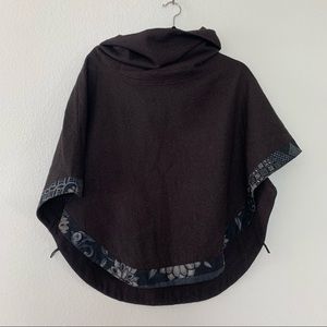 Wool Cape with Floral Detail Trim One Size